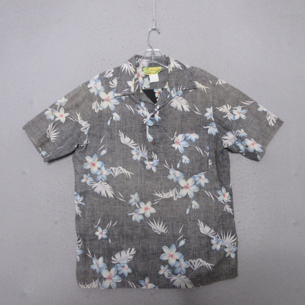 Vintage‎ Woolworths Waikiki Hawaiian Shirt Gray Inside Out Floral Aloha Camp